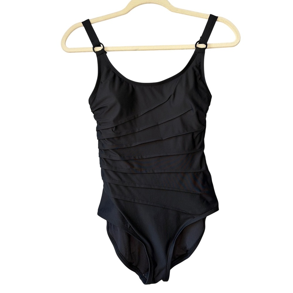 DKNY Womens Black Starburst One Piece Swimsuit Adjustable Straps Small - Picture 3 of 9